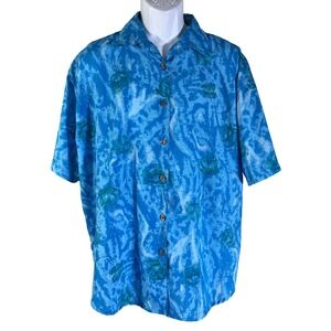 Priyanka's Collection Button Down Shirt Mens XL Blue Excellent Floral Abstract